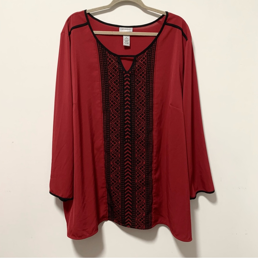 Catherines Deep Red with Black Embellished Beaded Women’s Top Size 3X